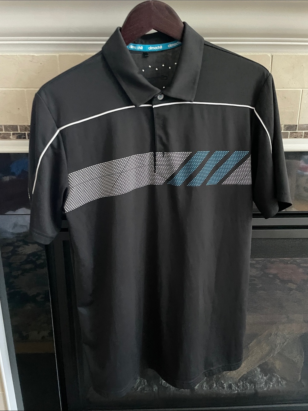 climawear Black Polo with White Piping and Teal Stripe Accents